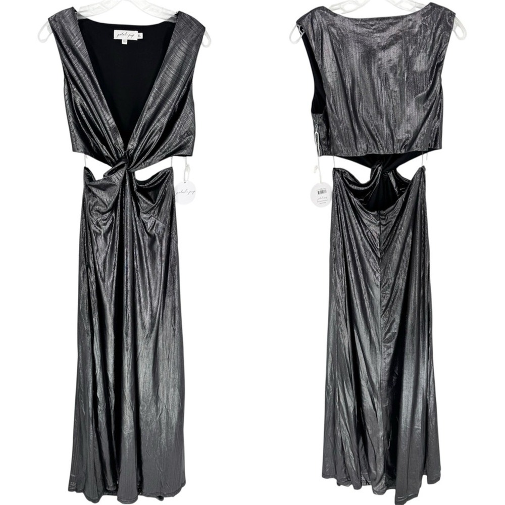 NWT Petal + Pup Kitt Cut Out Maxi Dress In Metallic Silver XL Event NYE Holiday